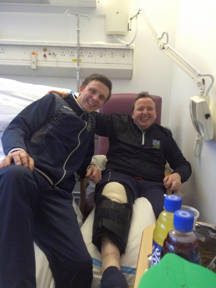 Club Captain Scott Brashaw pictured visiting BUFC supporter Robert Creighton during his recent hospitalisation