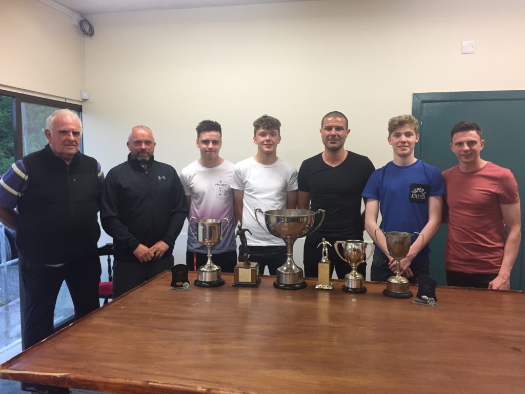 Club Officials pictured with Award winners l-r Davy Teggarty, Alan Davis, Ross Murray,Jack Davis, Ross Hayes, Alex Burtney & Scott Brashaw